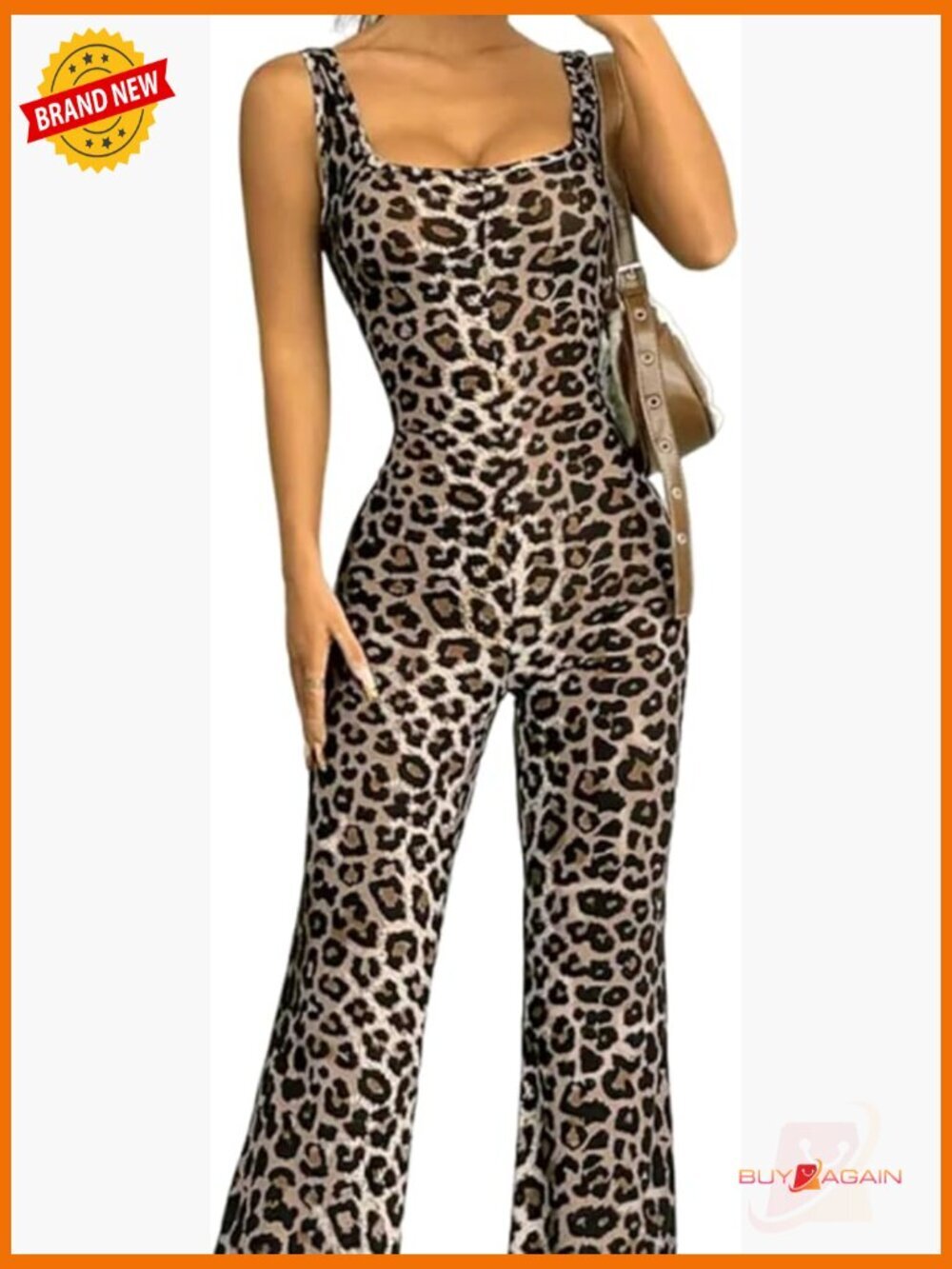 Womens Sleeveless Backless Leopard One Piece Jumpsuit Stretch Full Length